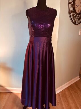 Sequin/Satin Bodice Evening Dress Below knee length size 8 and 28” waist